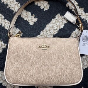Coach Beige Leather Wristlet with Gold Details